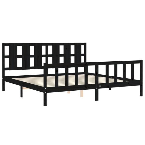vidaXL Solid Wood Bed with Headboard Black 180x200 cm