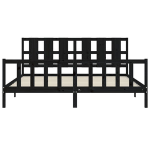 vidaXL Solid Wood Bed with Headboard Black 180x200 cm