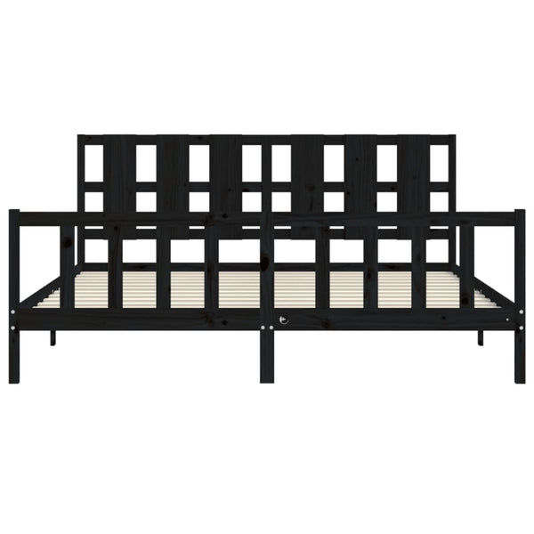 vidaXL Solid Wood Bed with Headboard Black 180x200 cm