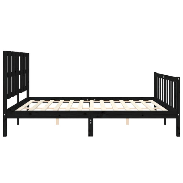 vidaXL Solid Wood Bed with Headboard Black 180x200 cm