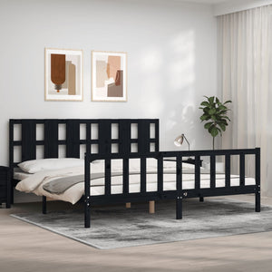vidaXL Solid Wood Bed with Headboard Black 180x200 cm