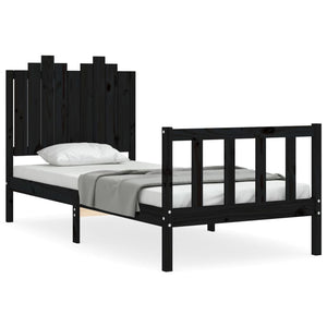 vidaXL Solid Wood Bed with Headboard Black 90x190 cm