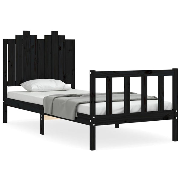 vidaXL Solid Wood Bed with Headboard Black 90x190 cm