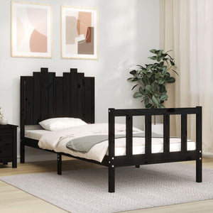 vidaXL Solid Wood Bed with Headboard Black 90x190 cm