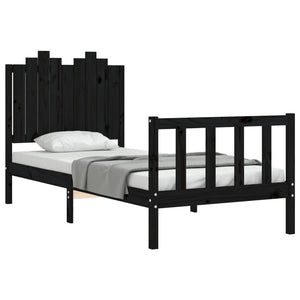 vidaXL Solid Wood Bed with Headboard Black 90x190 cm