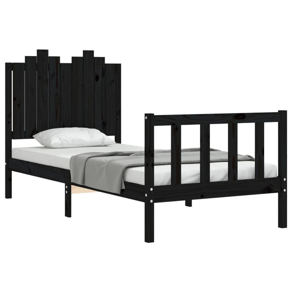 vidaXL Solid Wood Bed with Headboard Black 90x190 cm