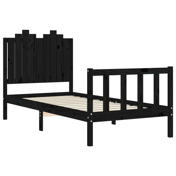 vidaXL Solid Wood Bed with Headboard Black 90x190 cm