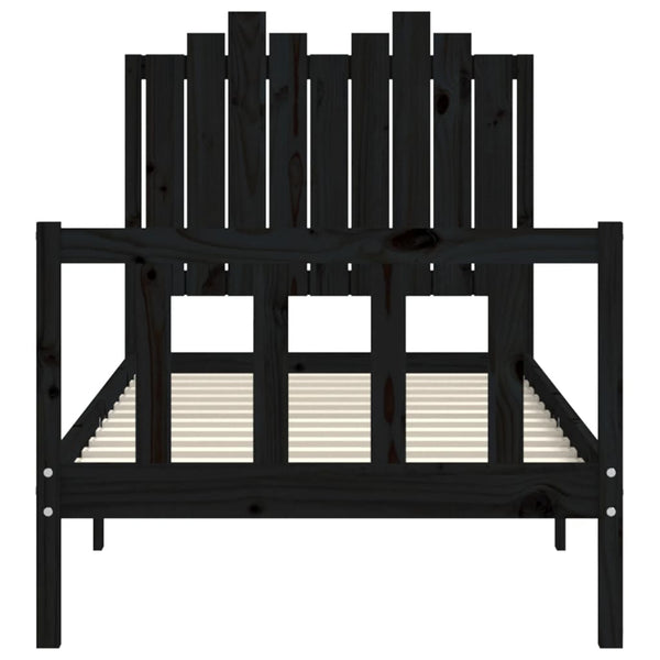 vidaXL Solid Wood Bed with Headboard Black 90x190 cm