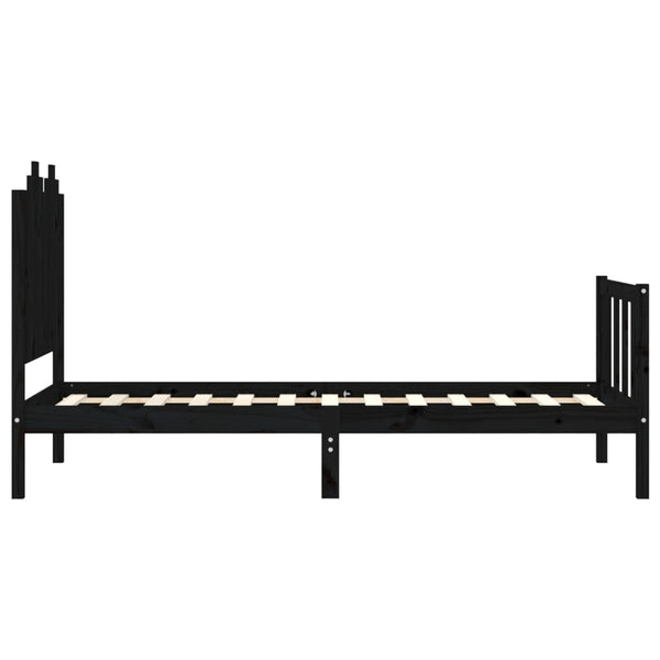 vidaXL Solid Wood Bed with Headboard Black 90x190 cm