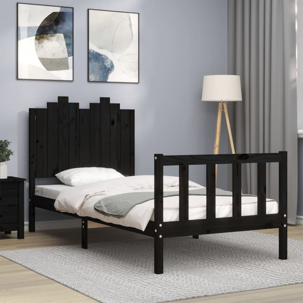 vidaXL Solid Wood Bed with Headboard Black 90x190 cm