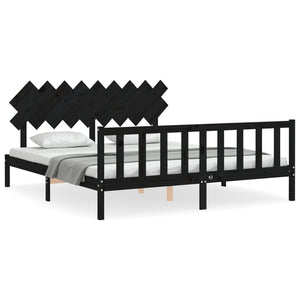 vidaXL Solid Wood Bed with Headboard Black