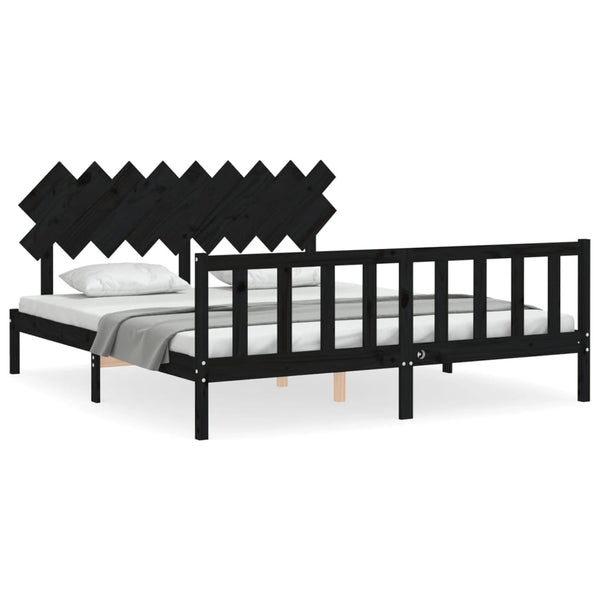 vidaXL Solid Wood Bed with Headboard Black