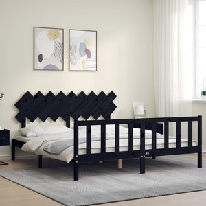 vidaXL Solid Wood Bed with Headboard Black