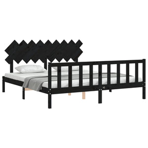 vidaXL Solid Wood Bed with Headboard Black