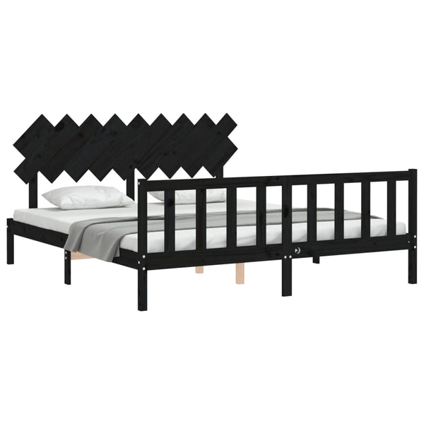 vidaXL Solid Wood Bed with Headboard Black