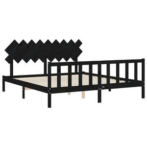 vidaXL Solid Wood Bed with Headboard Black