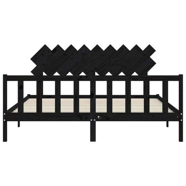 vidaXL Solid Wood Bed with Headboard Black