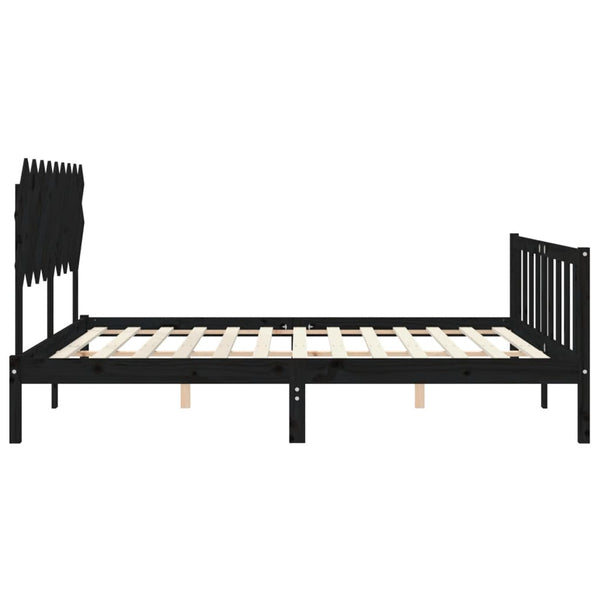 vidaXL Solid Wood Bed with Headboard Black
