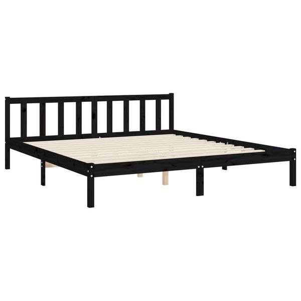 vidaXL Solid Wood Bed with Headboard Black