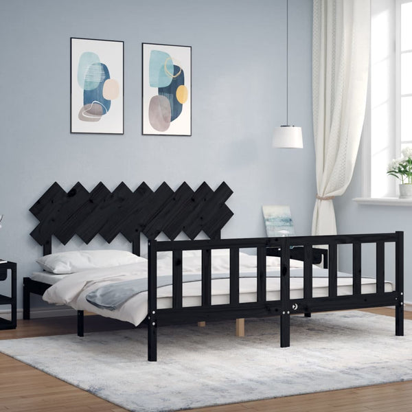 vidaXL Solid Wood Bed with Headboard Black