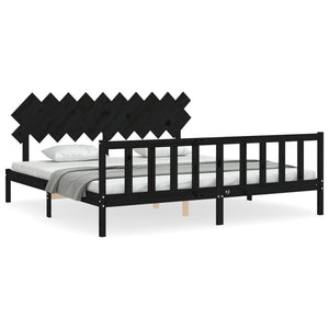 vidaXL Solid Wood Bed with Headboard Black 200x200 cm