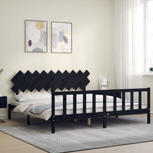vidaXL Solid Wood Bed with Headboard Black 200x200 cm