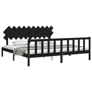 vidaXL Solid Wood Bed with Headboard Black 200x200 cm