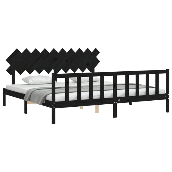vidaXL Solid Wood Bed with Headboard Black 200x200 cm