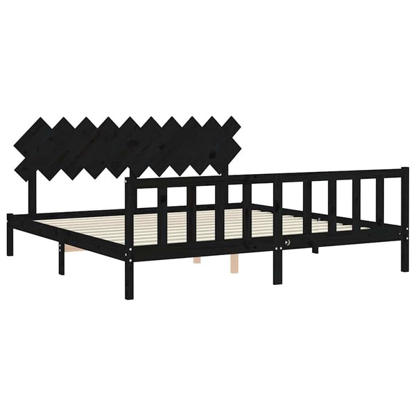 vidaXL Solid Wood Bed with Headboard Black 200x200 cm