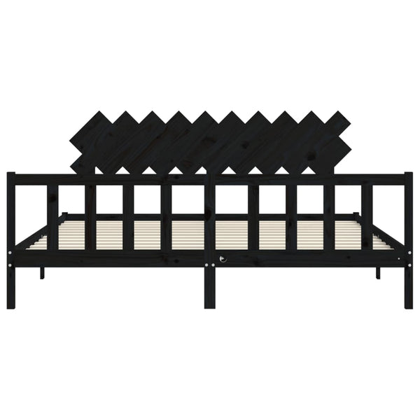 vidaXL Solid Wood Bed with Headboard Black 200x200 cm