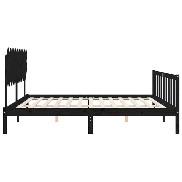 vidaXL Solid Wood Bed with Headboard Black 200x200 cm