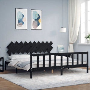 vidaXL Solid Wood Bed with Headboard Black 200x200 cm