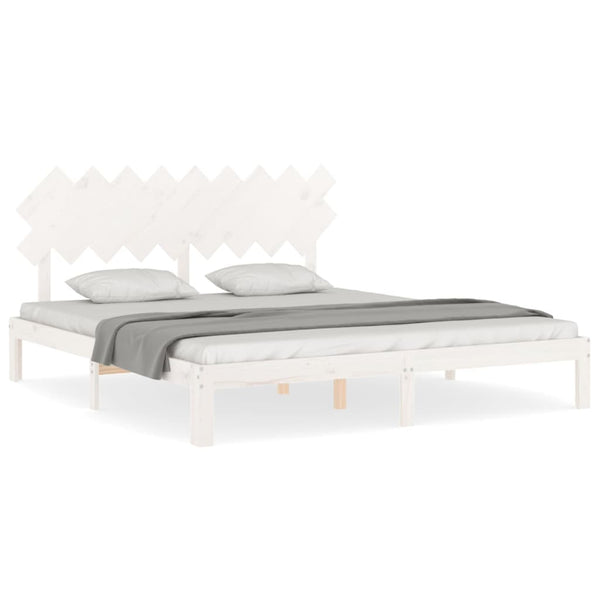 vidaXL Solid Wood Bed with Headboard White