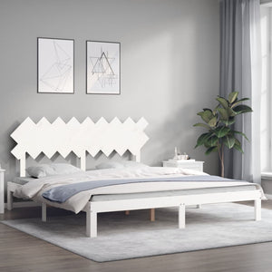 vidaXL Solid Wood Bed with Headboard White