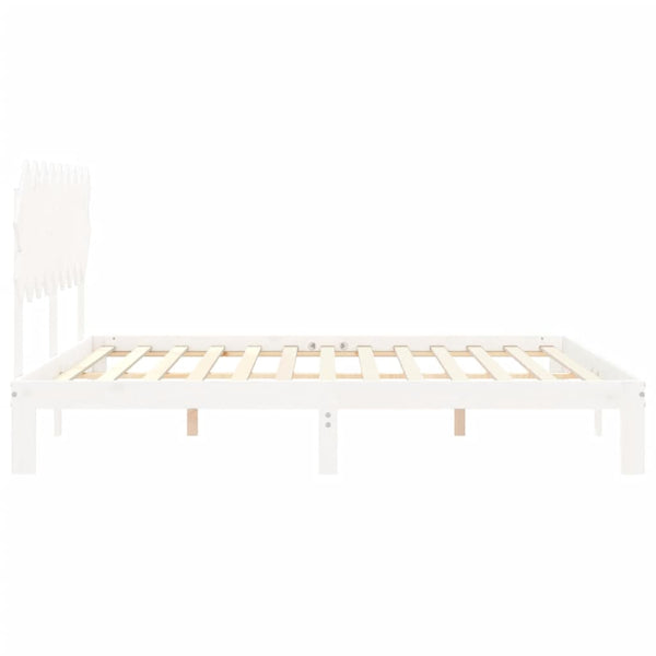 vidaXL Solid Wood Bed with Headboard White