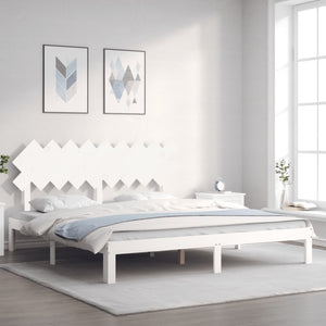 vidaXL Solid Wood Bed with Headboard White