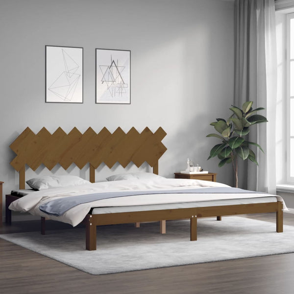 vidaXL Solid Wood Bed with Headboard Honey Brown 200x200 cm