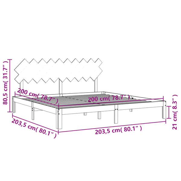 vidaXL Solid Wood Bed with Headboard Honey Brown 200x200 cm