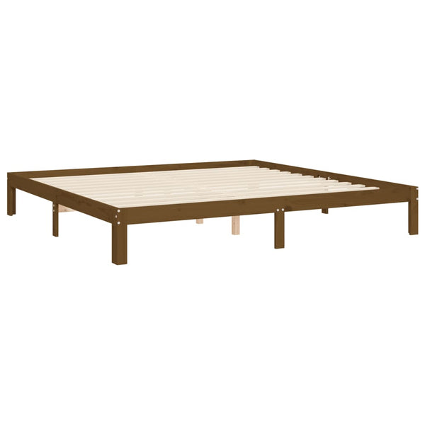 vidaXL Solid Wood Bed with Headboard Honey Brown 200x200 cm