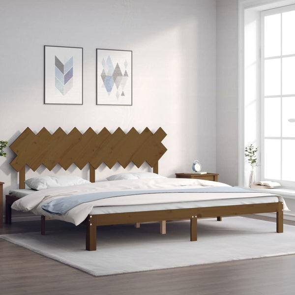 vidaXL Solid Wood Bed with Headboard Honey Brown 200x200 cm