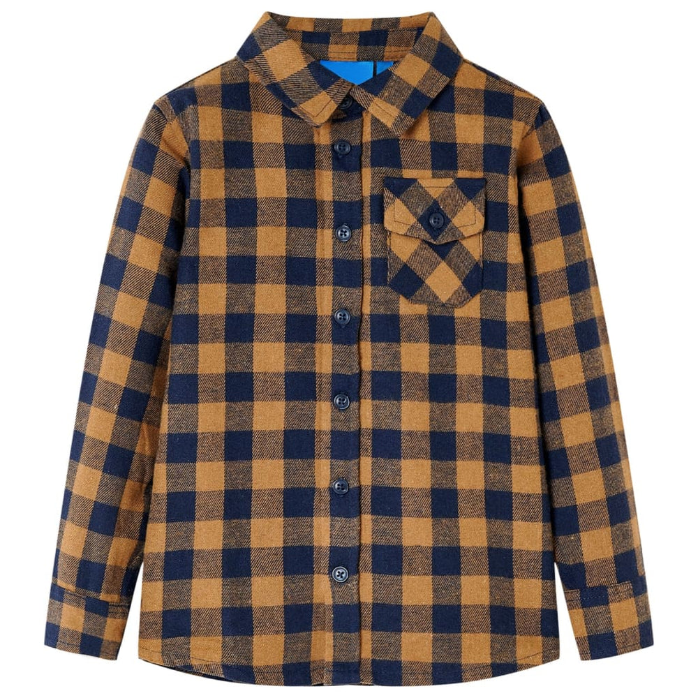 Kids' Checked Shirt Cognac and Blue 92
