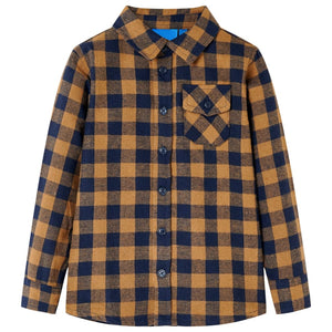 Kids' Checked Shirt Cognac and Blue 92
