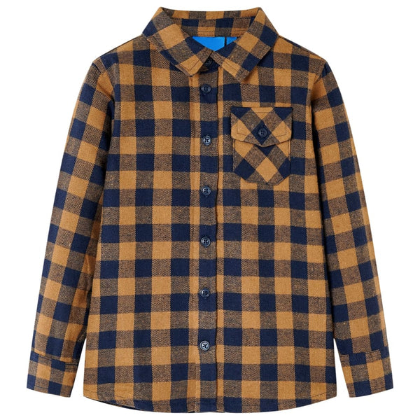 Kids' Checked Shirt Cognac and Blue 92
