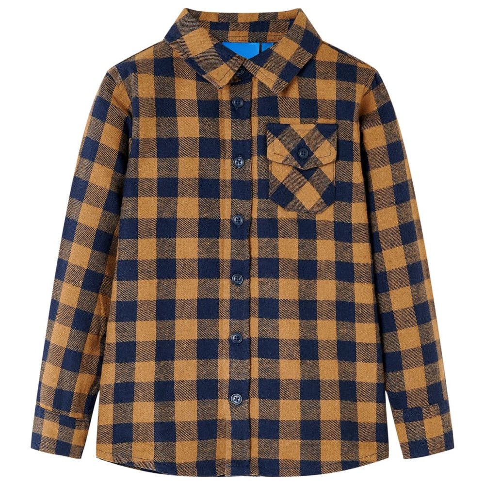 Children's Gingham Shirt Cognac and Blue 116