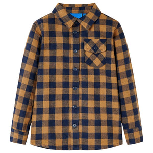 Children's Gingham Shirt Cognac and Blue 116