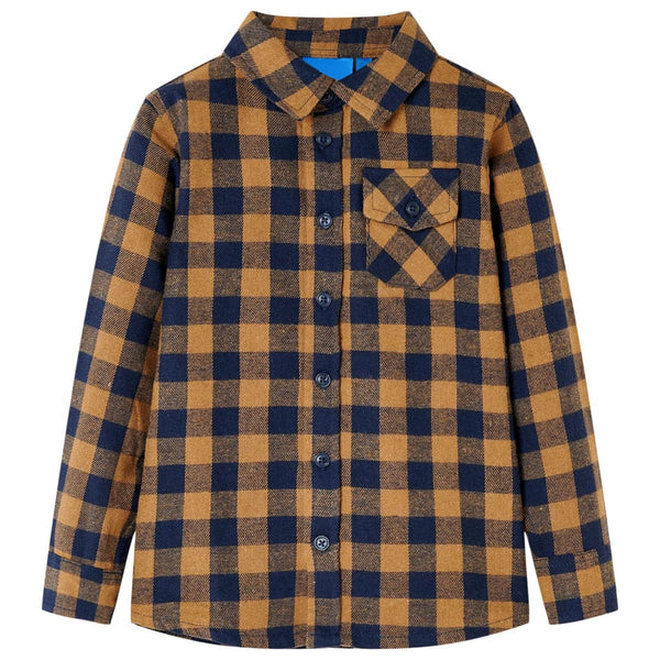 Children's Gingham Shirt Cognac and Blue 116