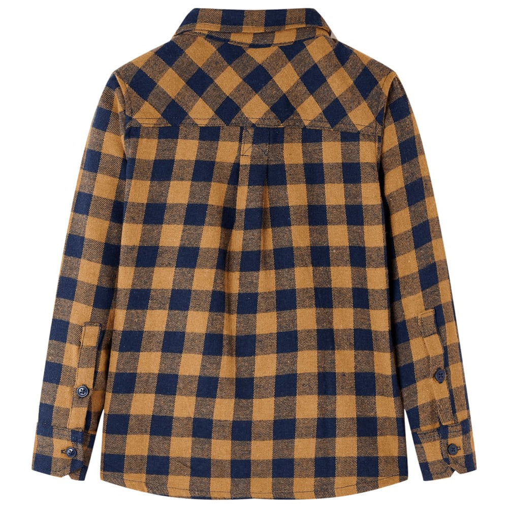 Children's Gingham Shirt Cognac and Blue 116