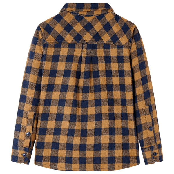 Children's Gingham Shirt Cognac and Blue 116