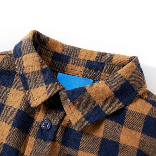 Children's Gingham Shirt Cognac and Blue 116