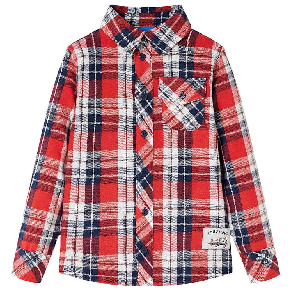 Kids' Check Shirt Red and Navy Blue 116
